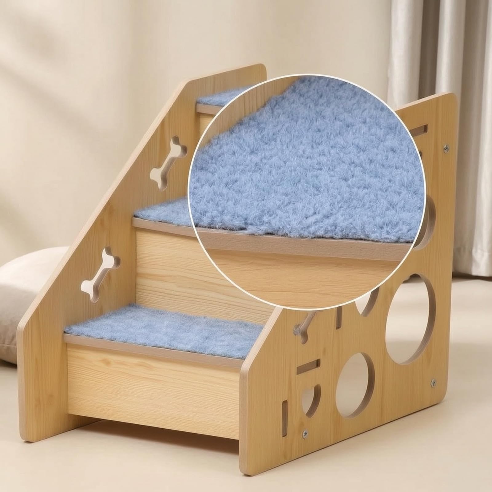 Scalini in Legno per Animali Domestici con Rivestimento in Moquette Antiscivolo E Design con Laterali Adatta per Cani Piccoli E Anziani per Letto E Divano