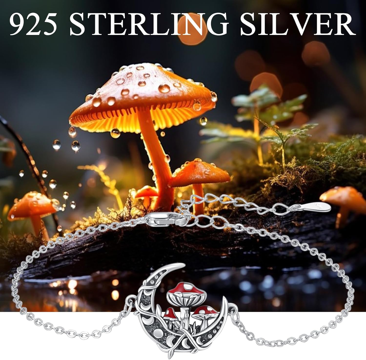 TRISHULA 925 Sterling Silver Bracelets for Women,Star of David Mushroom/Palm Tree/Evil of Eye/Feather Bracelet Link Bracelet Jewelry for Women - Image 2