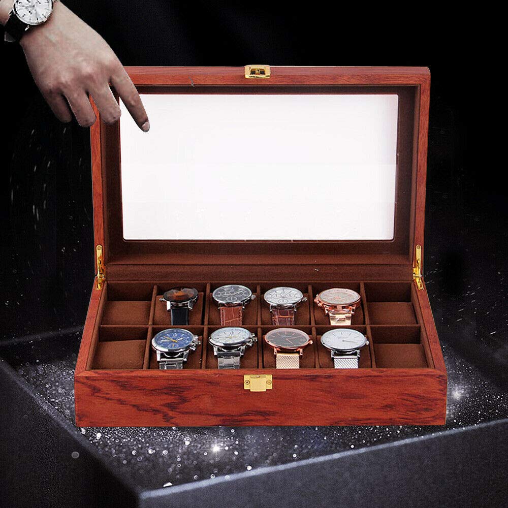 Boîte à Montres En Bois – 10 Cases Transparentes – Rangement Luxe Pour Bijoux, Montres, Accessoires