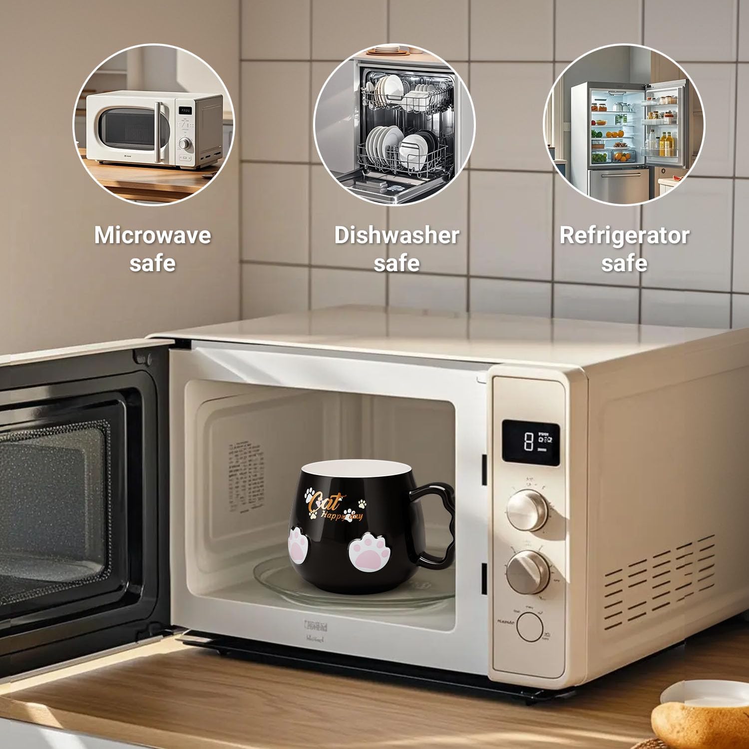 Bgbg Cute Cat Mug, Novelty Ceramic Coffee Tea Milk Cup with Lovely Kitty Lid, Kawaii Claw Spoon, Anime Coaster, Novelty Things Birthday Christmas Gift for Cat Lovers Women Her, 14 oz, Black - Image 5