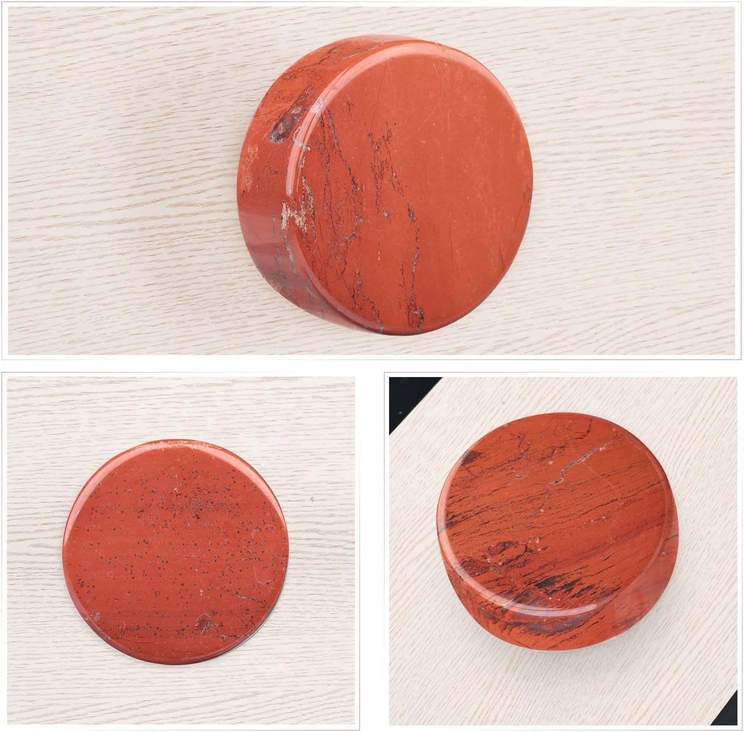 TUMBEELLUWA 4 PCS Polished Round Crystal Cabinet Knobs with Screws Stone Drawer Handle Pulls for Kitchen and Home, Red Jasper