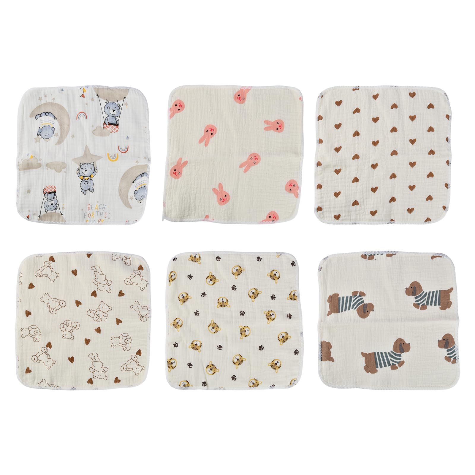 Mussole Neonato Cotone 25x25cm Asciugamani Neonato Puro Cotone 6 Pezzi