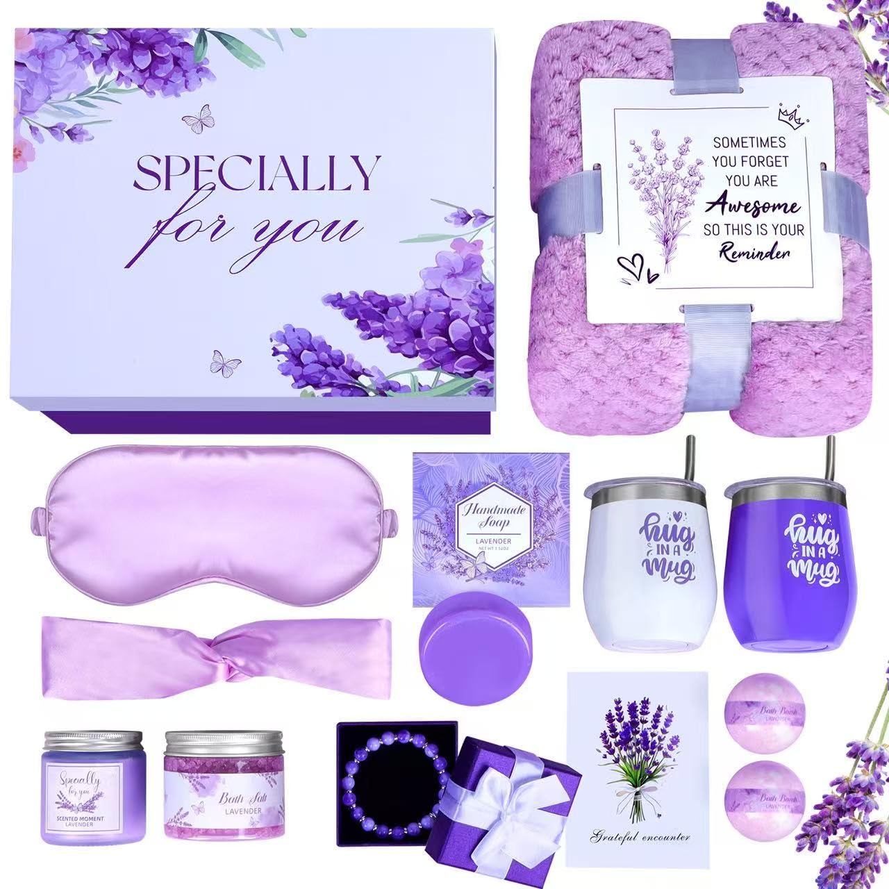 Mother's Day and Get Well Gifts for Women,Birthday Gifts Basket for Women,Relaxing Spa Care Package With Luxury Flannel Blanket,Unique Self Care Gift Basket for Mom, Wife, Friends