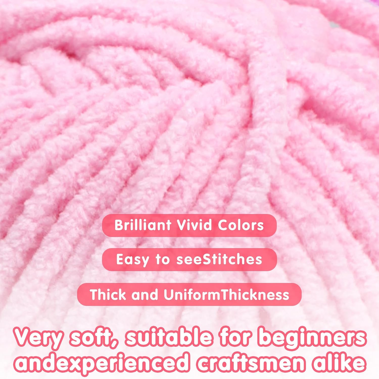 3 * 100g Chunky Yarn for Crocheting and Knitting - Easy to Use Plush Chenille Super Bulky Yarn 393yds - Ultra Soft Velvet Baby Blanket Yarn for Beginners & Amigurumi Projects, Dark Blue