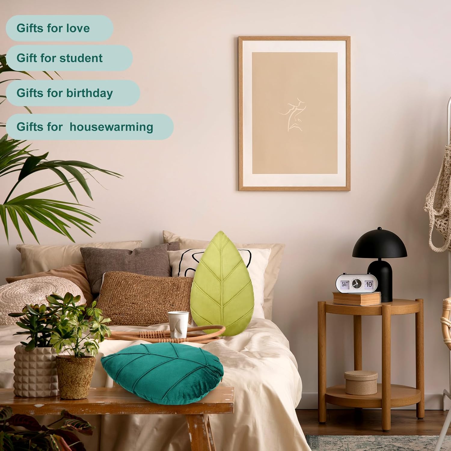 Novabright Set of 2 Leaf Pillows 3D Leaf Shaped Throw Pillows 15" Plush Decorative Plant Cushion Birthday Gifts for Plant Lovers Bedroom Sofa Home Living Room Office Decor(Dark Green, Light Green)