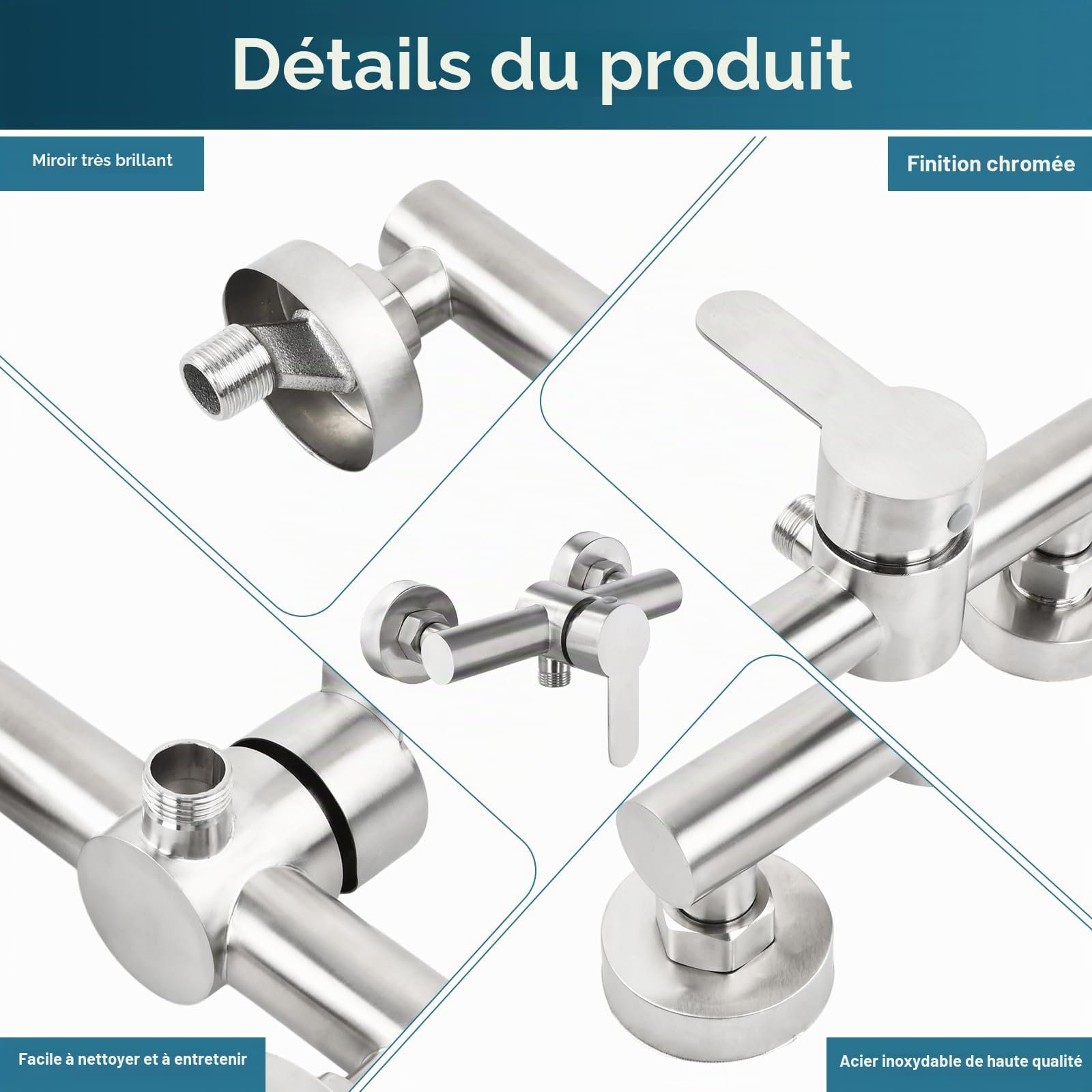 Mitigeur de Douche Mural, Robinet Douche Universel Acier inoxydable 304, Robinet salle Bain Douche, Mitigeur Bain Douche avec Accessoires