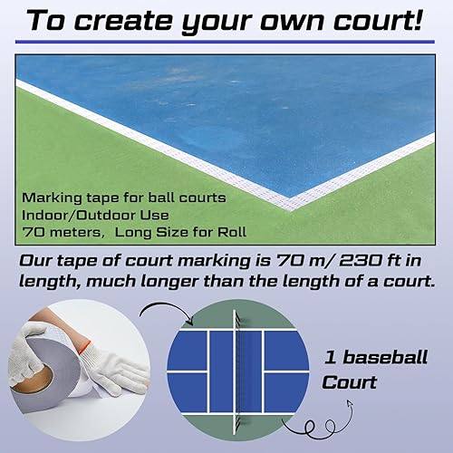 Miniatura 5 de Amylove Cinta adhesiva de baloncesto de 230 pies para canchas para exteriores, cinta adhesiva de marcado de canchas para tenis, bádminton,