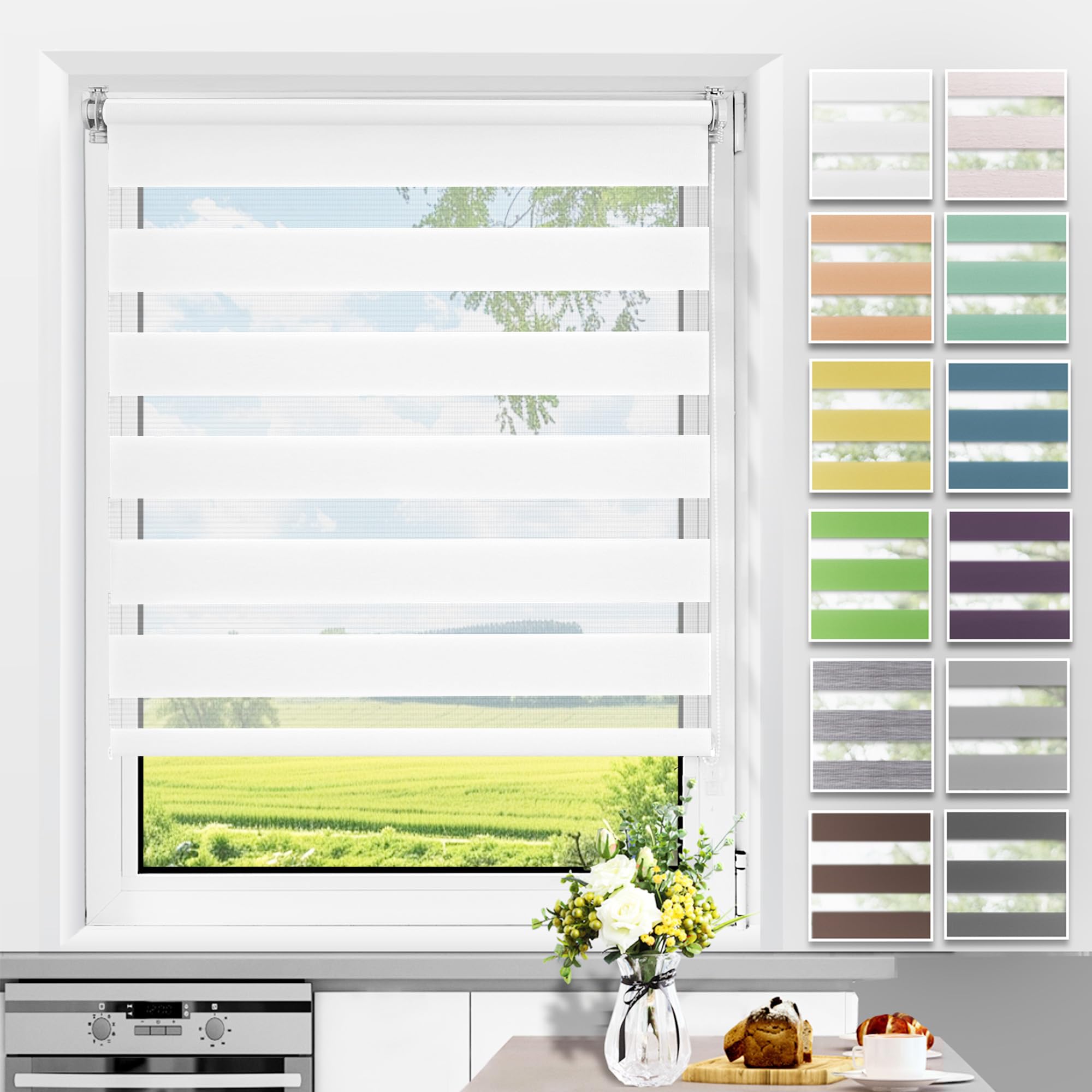 Allesin Doppelrollo Klemmfix ohne Bohren & mit Bohren, Duo Rollos für Fenster und Tür, Klemmrollo Fensterrollo lichtdurchlässig Sichtschutz, B45 x H150cm (Stoffbreite 45cm) Weiß