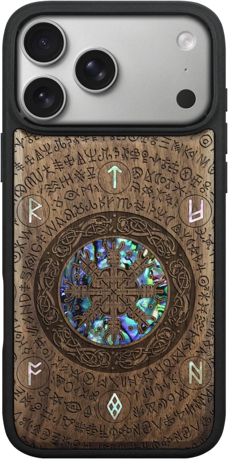 Carveit Handcrafted Case for iPhone 18 Pro Max - Viking Valor-Walnut