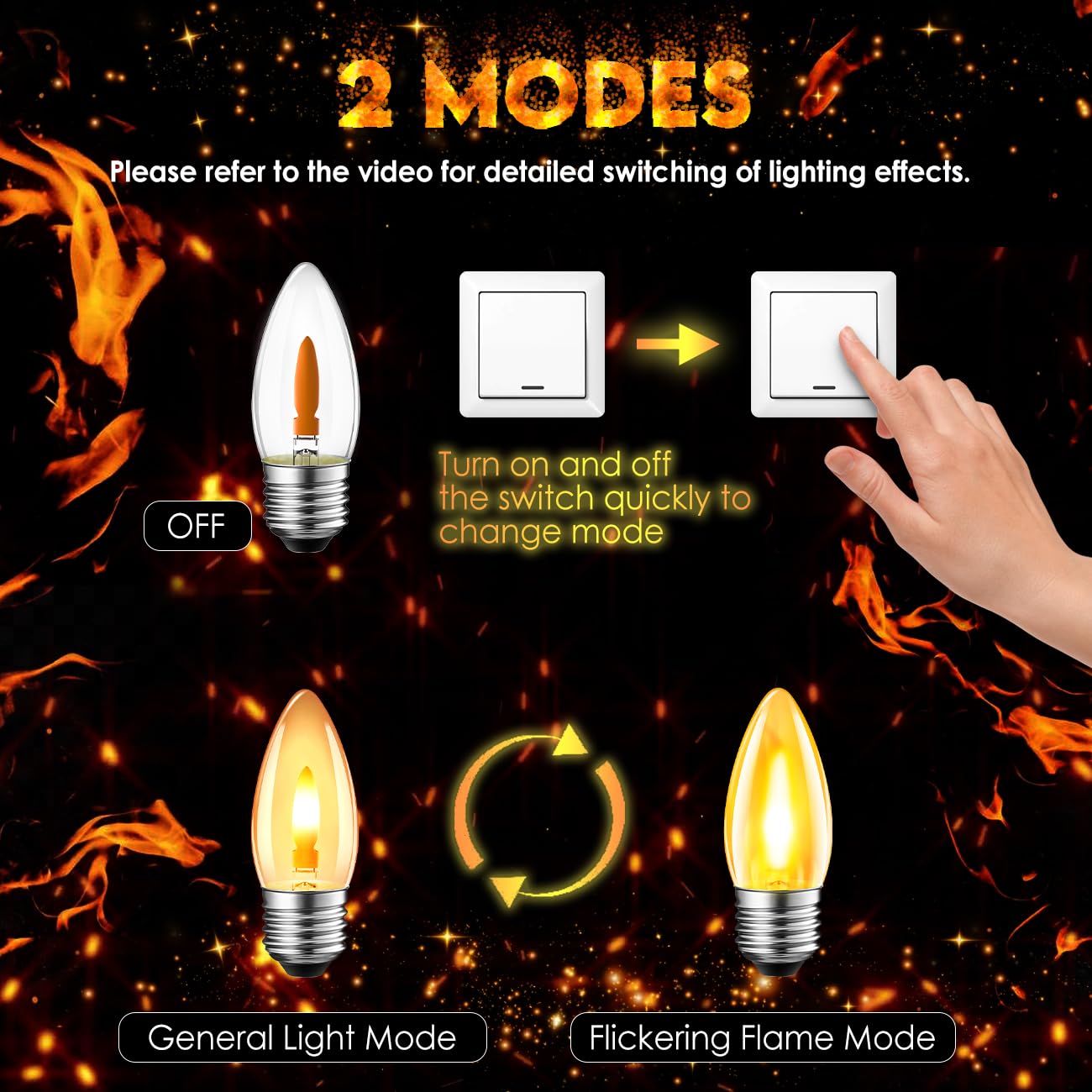 LVWIT Flicker Flame Light Bulb,E27 Flickering Candle Light Bulbs,1800K Warm White Fire Flickering Chandelier Light Bulbs for Daily Decoration,Christmas,Halloween,Party,Non-Dimmable(6 PCS,2 Modes) - Image 3