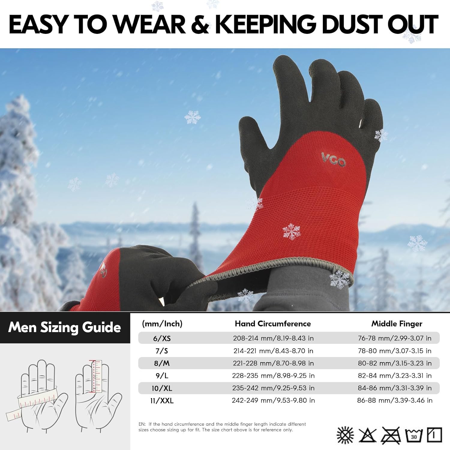 Vgo... 5-Pairs Freezer Winter Work Gloves, Double Lining Rubber Latex Coated for Outdoor Heavy Duty Work (Size L, Red, RB6032) - Image 6
