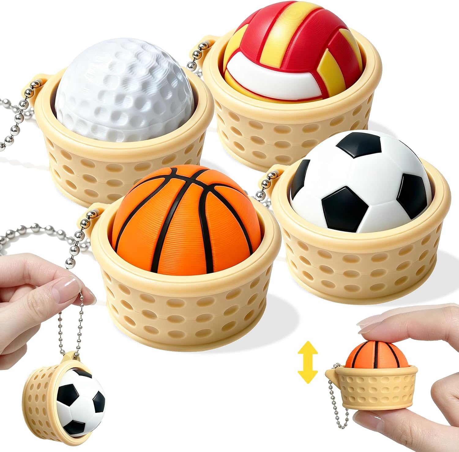4Pack Detachable Keyboard Fidget Toy–Funny Faces Clicker, Anxiety Stress Relief Fidget Toys for Adults & Kids, Portable Keychain Clicker Toy for Work Travel Home Party Gifts