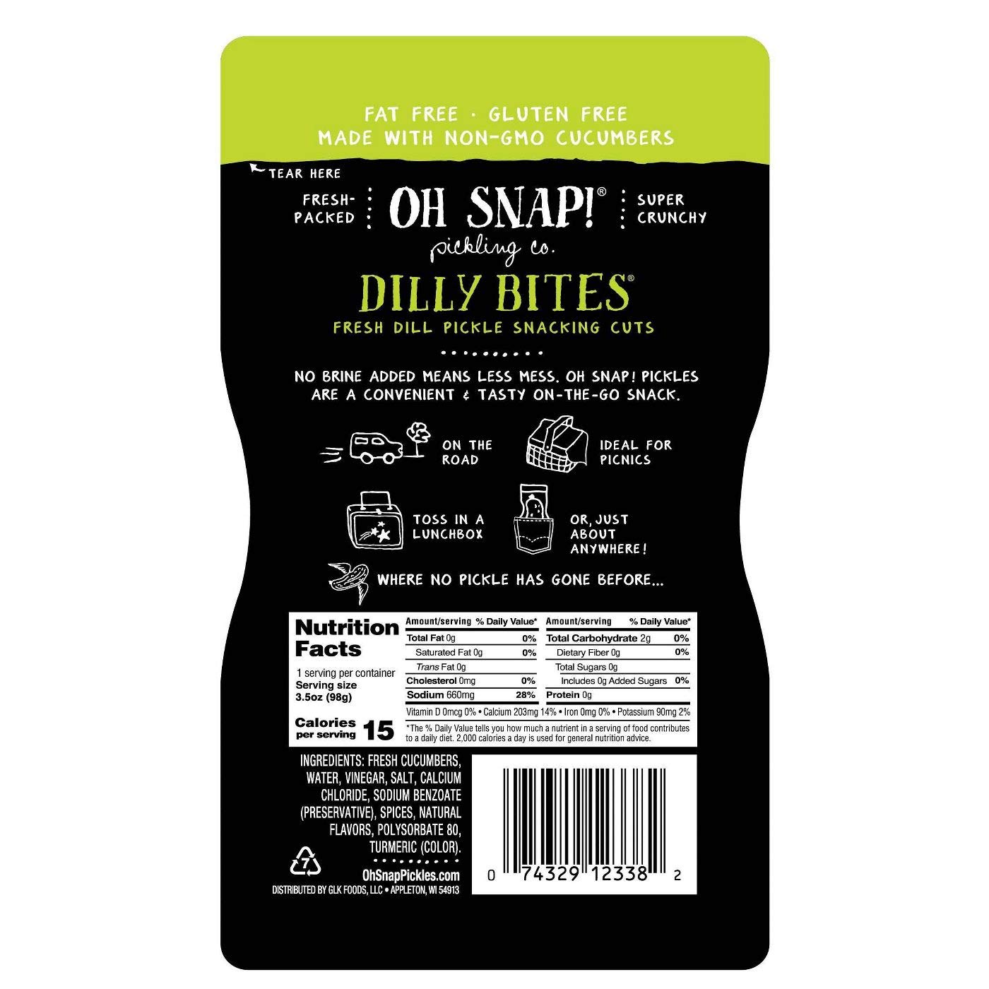 OH SNAP! Dilly Bites Fresh Dill Pickle Snacking Cuts, 3.25 oz, Case of 12