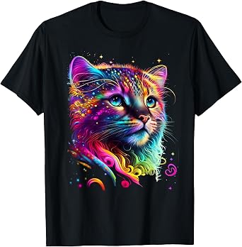 Colorful Rainbow Cat Graphic T-Shirt