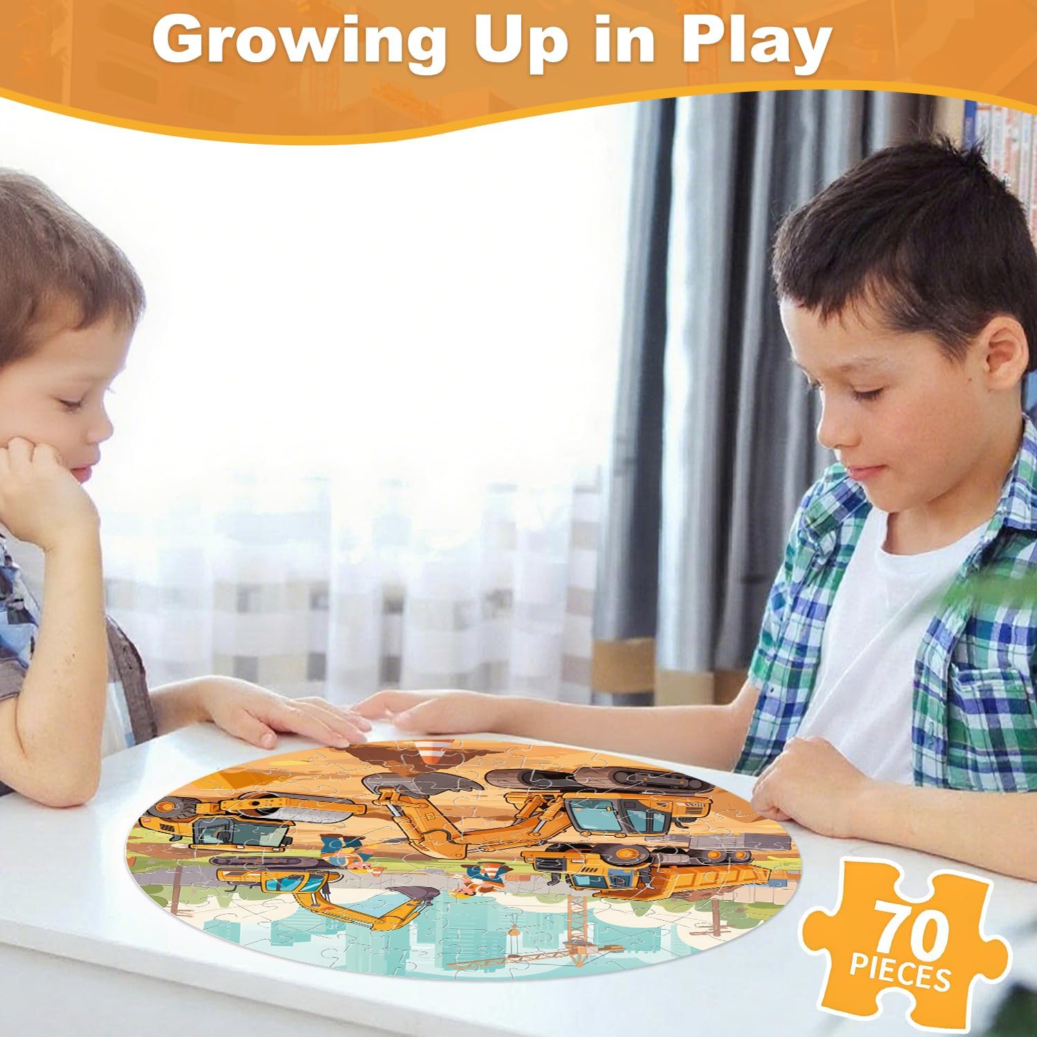 Floor Puzzles for Kids Ages 4-6 70 Piece Construction Site Large Floor Puzzle with Excavator, Dump Truck, Bulldozer Building Site Jigsaw Puzzles Educational Toy Gift for Boys Ages 6-8
