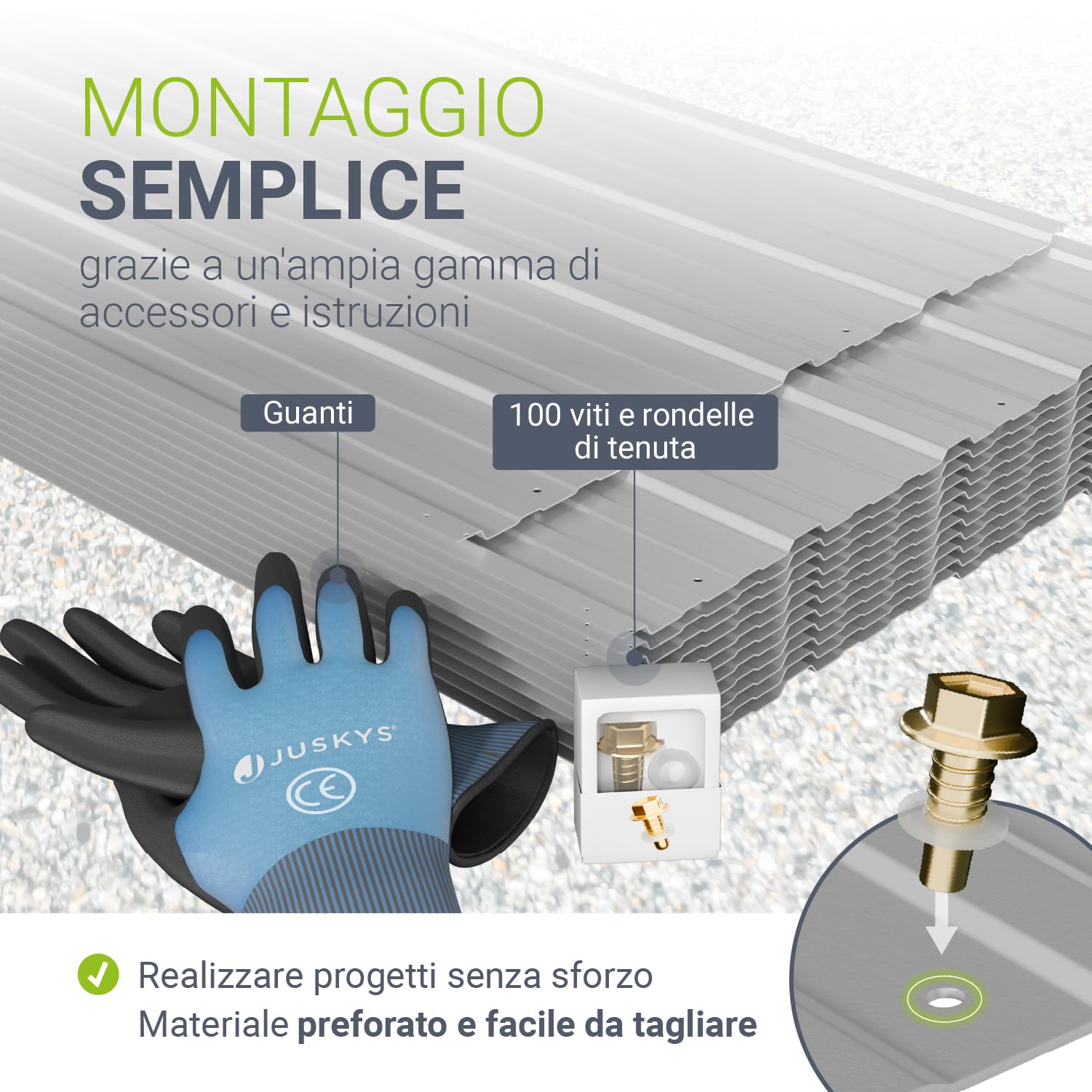 JUSKYS® Lamiera Grecata Antracite - Acciaio Zincato, Protezione UV, Alta Resistenza Meccanica, Fori Preforati, Set da 12, 129x45 cm, 0,23 mm