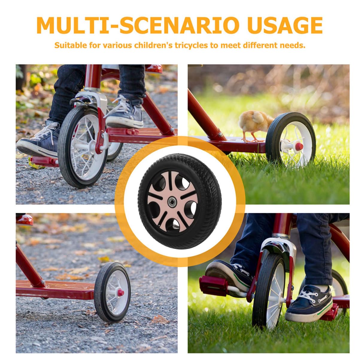 HEMOTON 2pezzi Ruote di Ricambio per Triciclo Bambini e Scooter Foro da 0,8cm, in Plastico Leggero e Resistente All'usura, Facili da Installare per Bambini