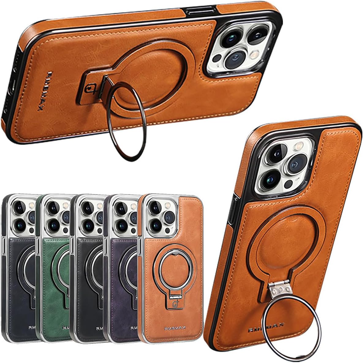 Luxury Leather Invisible Stand for iPhone Case, iPhone Leather Case with Magsafe, Case Drop Protection for iPhone 15/14/13/12 Pro Max (Brown, for iPhone 14 ProMax) - Image 2