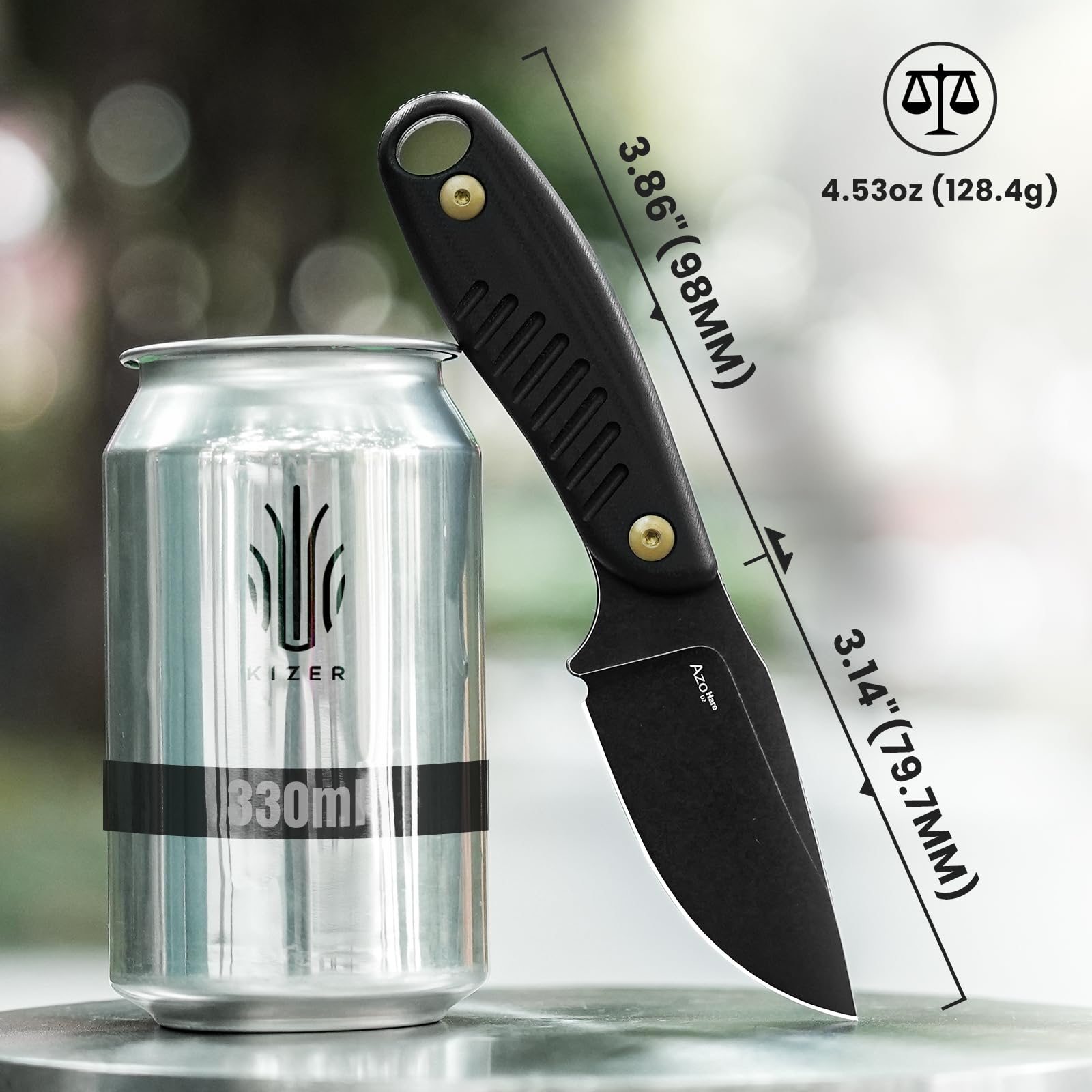 Kizer Hare Neck Knife EDC Messer mit D2 Klinge und G10 Griff, 1077M1 | 8cm Clip Point Klinge mit Schwarzem Griff, Kleine Outdoor Bushcraft Camping Survival Messer mit Scheide für Männer Frauen