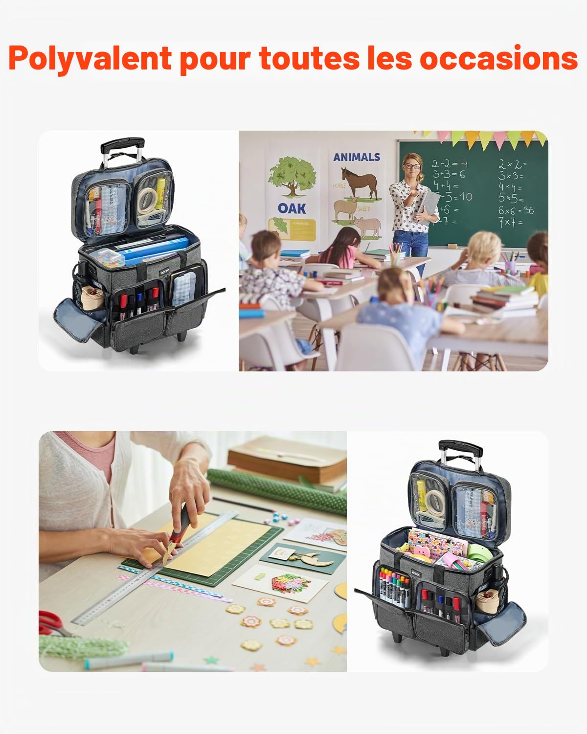 VEVOR Sac à roulettes pour Ordinateur Portable Jusqu'à 15,6 Pouces, Mallette à roulettes de PC avec Chariot Amovible, Poignée Télescopique, Tissu Mat 600D, pour Travail, Voyages, Femmes, Hommes, Gris
