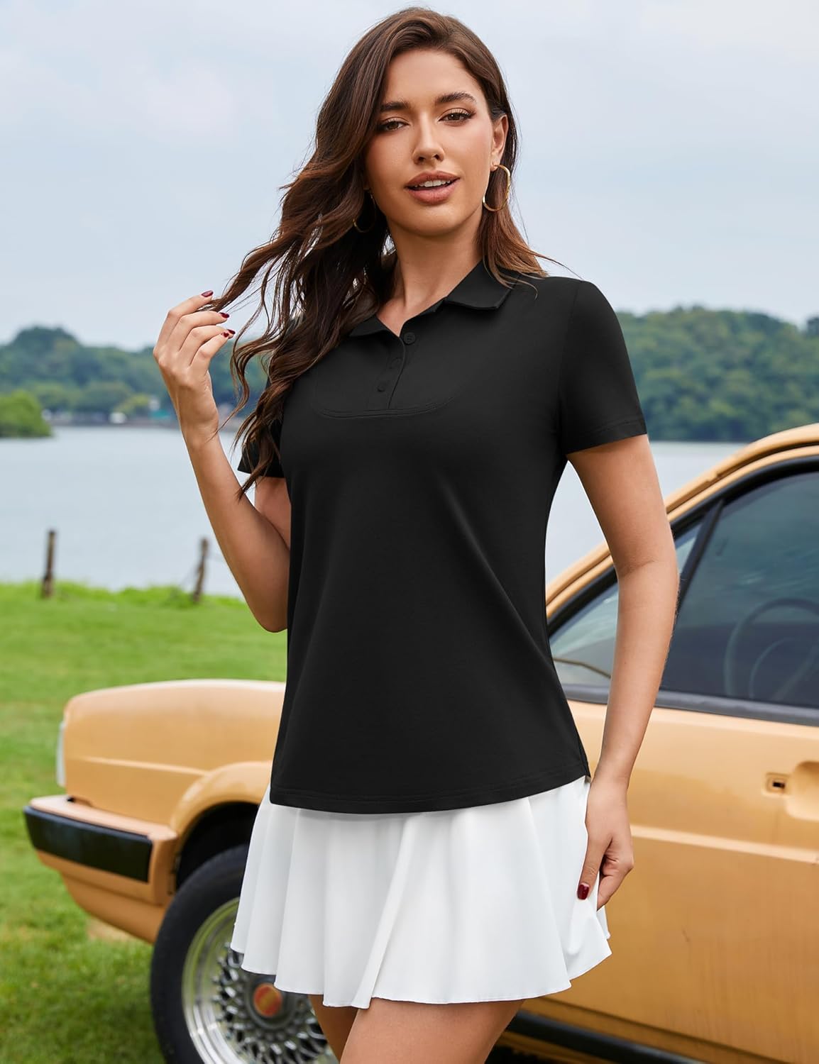 Rapbin Womens Short Sleeve Polo Shirts Business Casual Collared V Neck Tops Summer Cotton 4 Buttons Polos Tshirts - Image 3