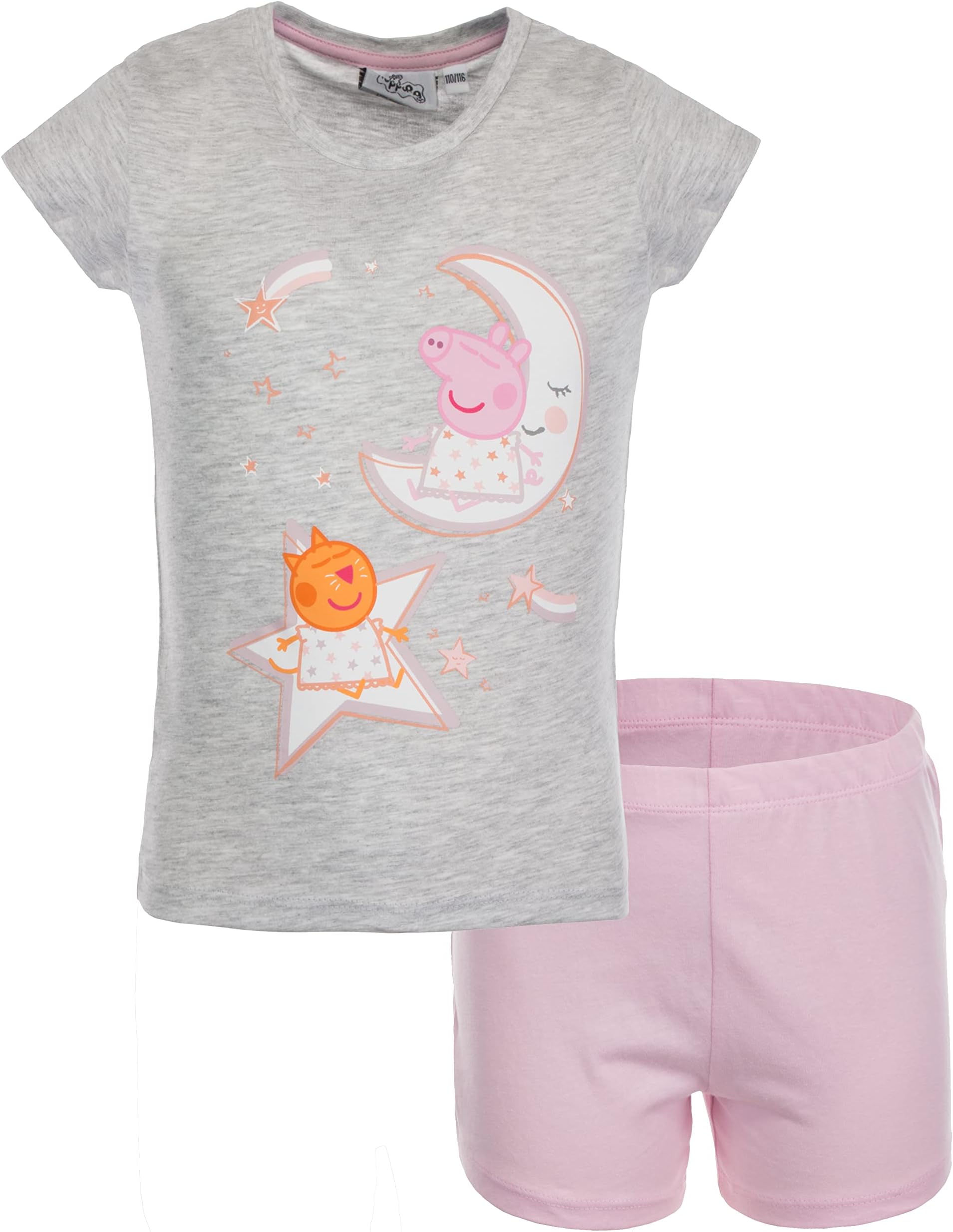 BrandssellerGirls' Pyjamas Leisure Suit Set with Piggy Style Motifs - Short Sleeve Shirt and Shorty