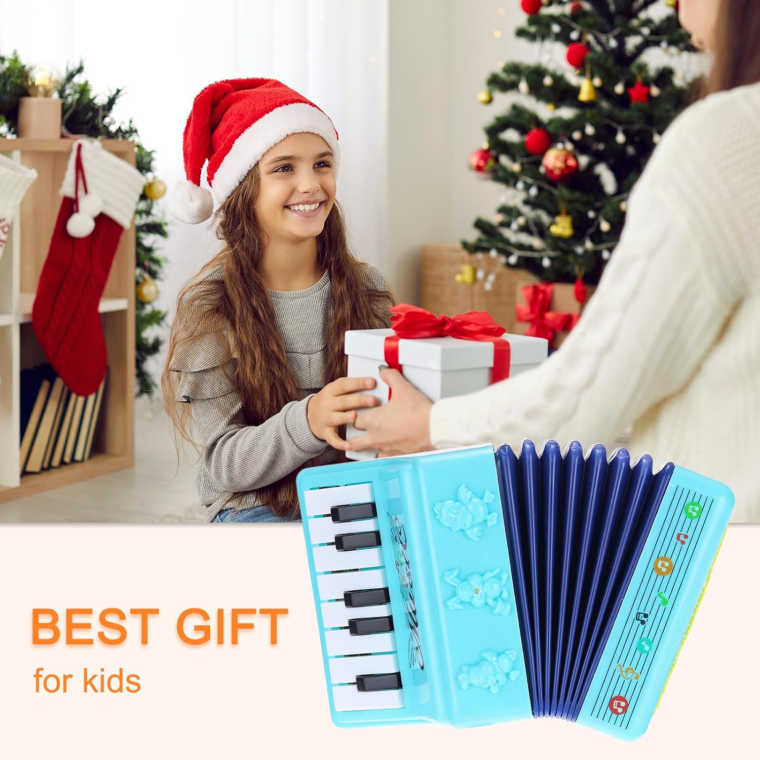 MECCANIXITY Accordion 13 Keys Piano Accordion Mini Musical Instrument Gifts for Adults Beginners Educational, Blue