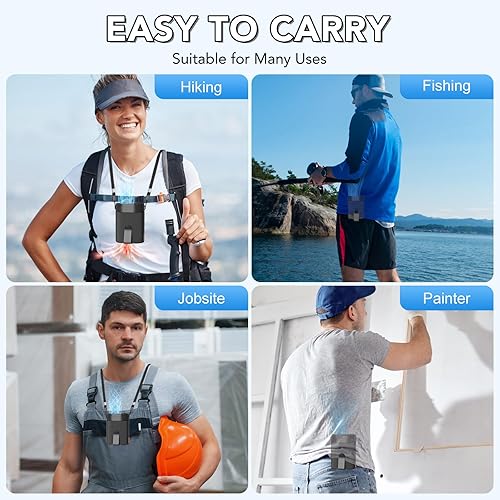 Miniatura 6 de Ventilador de cintura portátil, batería recargable de 3000 mAh, tiempo de funcionamiento de 25 horas, clip doble turbo de 6600 RPM, 4 velocidades