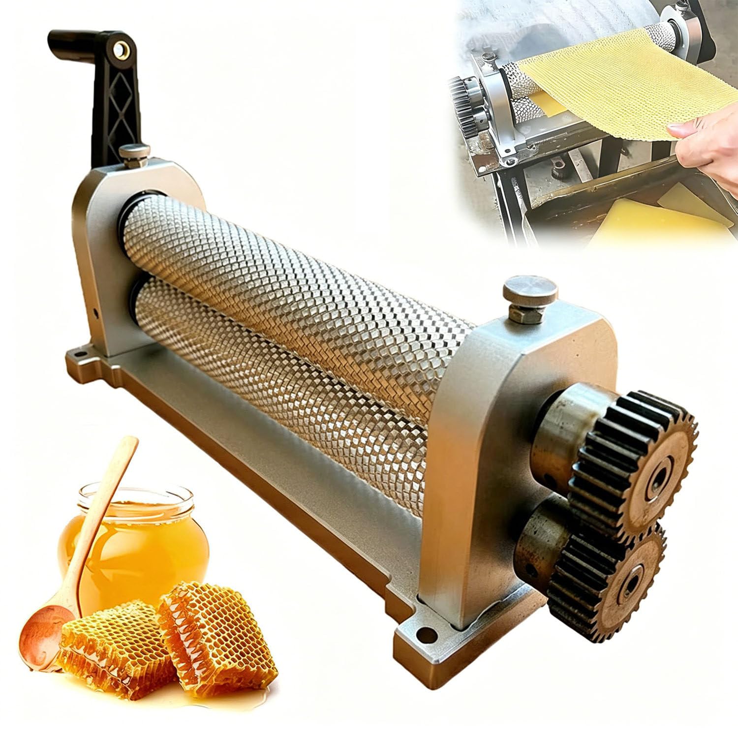 Rodillo de base de peine de cera de abejas, molino manual de aleación de aluminio de 280 mm, herramienta de apicultura para hojas de base de panal (4,9 mm)