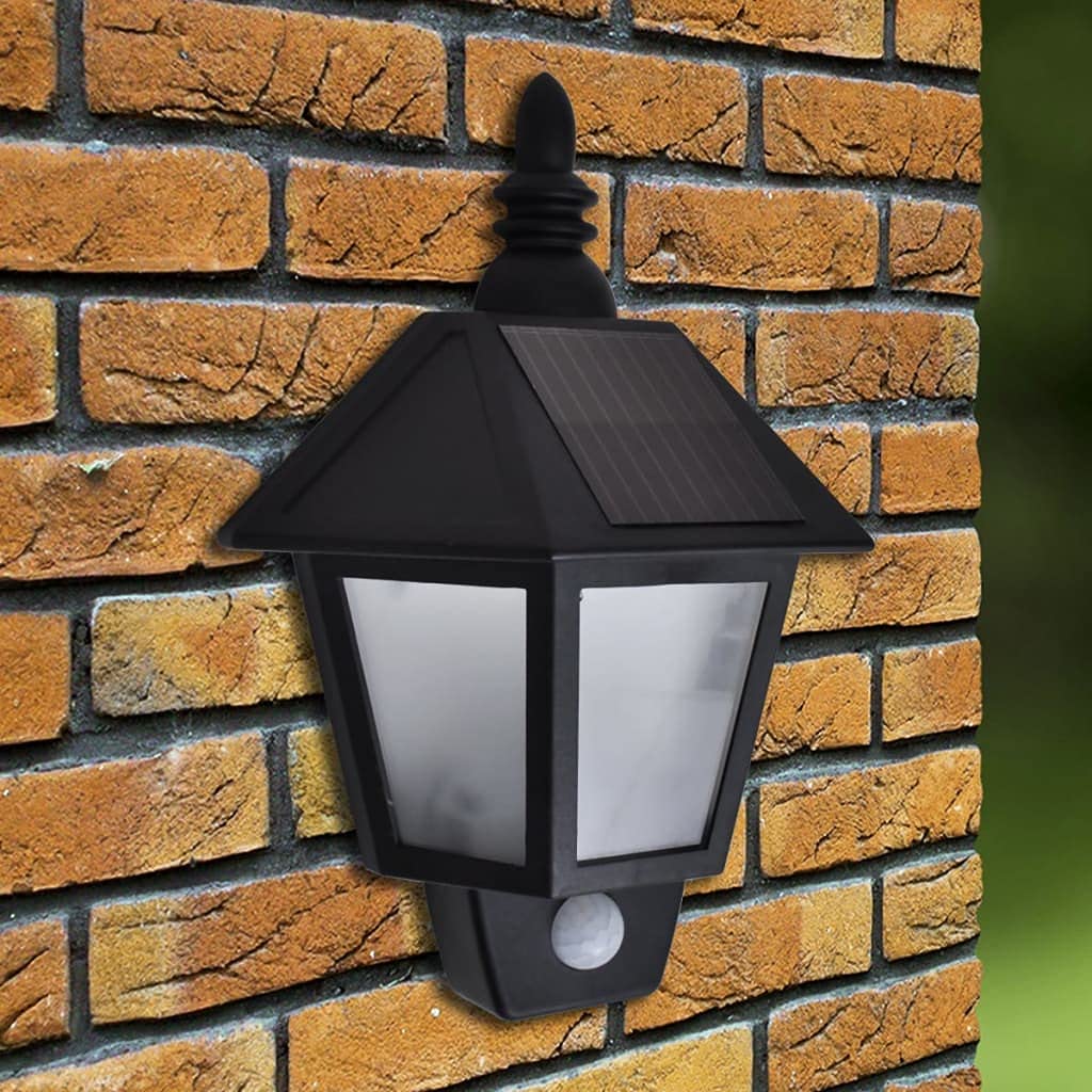 vidaXL 2x Solar Wandleuchte mit Bewegungssensor Solarleuchte Gartenlicht Solarstrahler Solarlampe Wandlampe Außenleuchte Außenlampe Schwarz