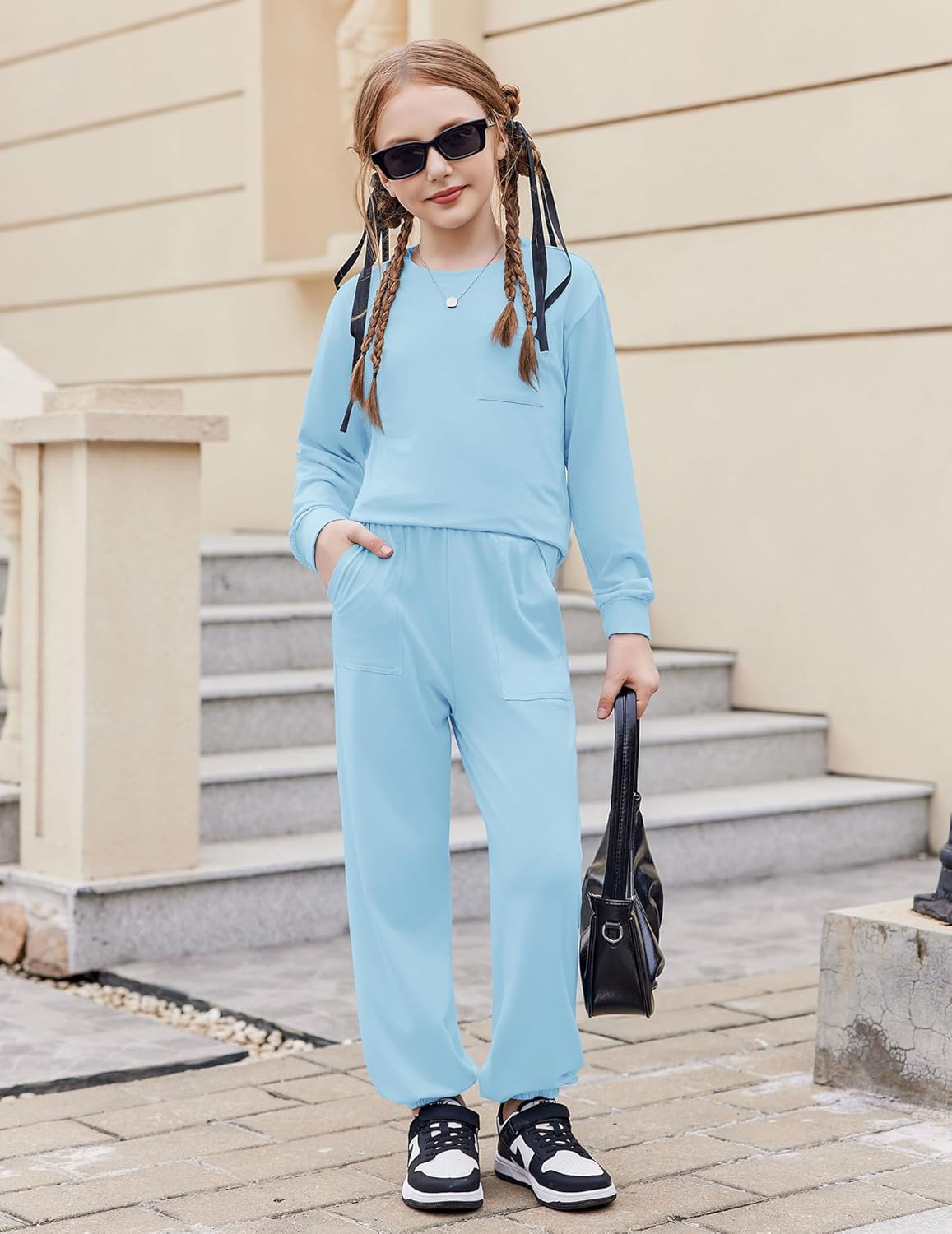 Arshiner Girls 2 Piece Outfits Casual Clothing Sets Long Sleeve Pullover Sweatshirts and Sweatpants with Pockets 5-13 Years - Image 3