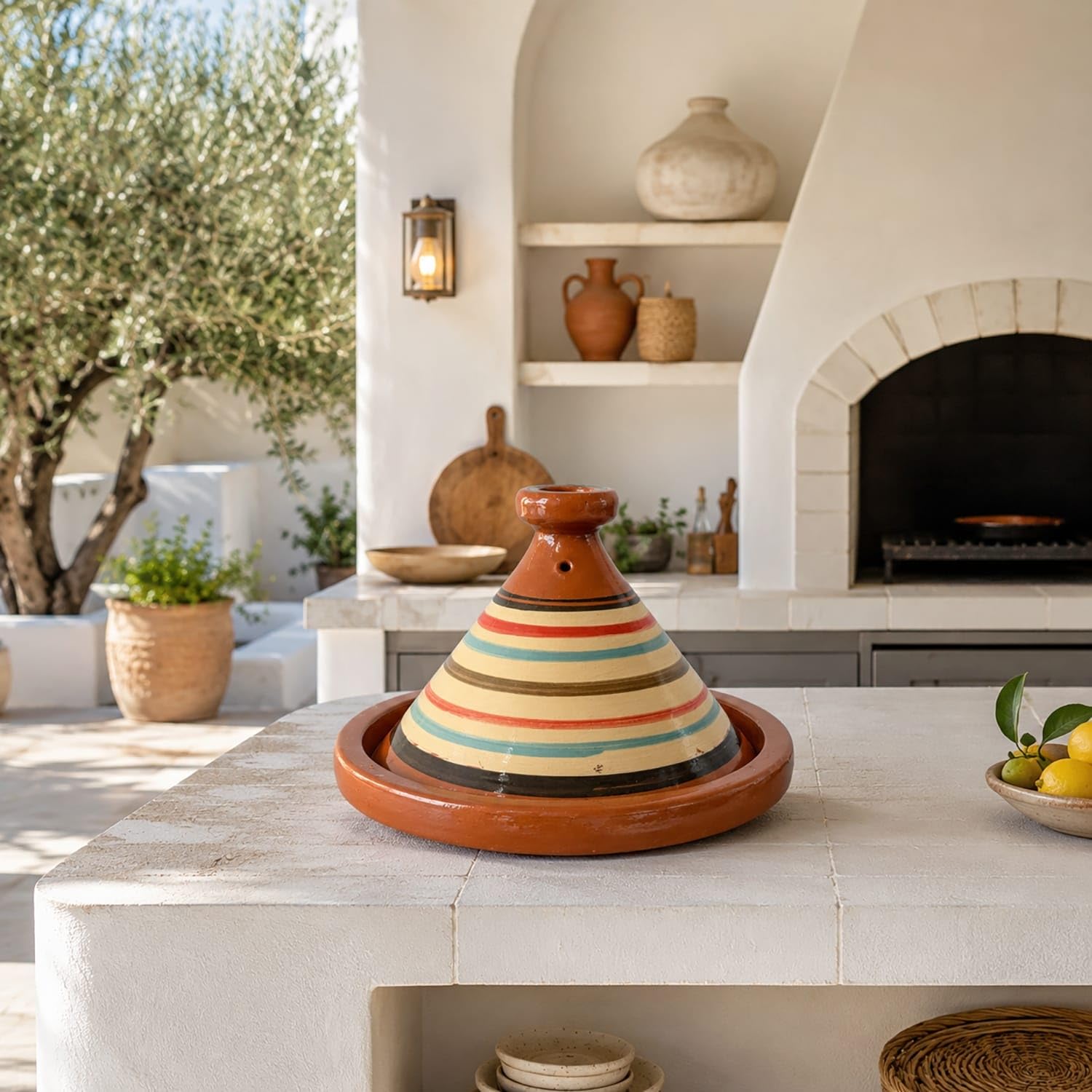 Tajine XL 35 cm Terracotta handbemalt – traditioneller marokkanischer Topf + kostenloses E-Book 0107261115