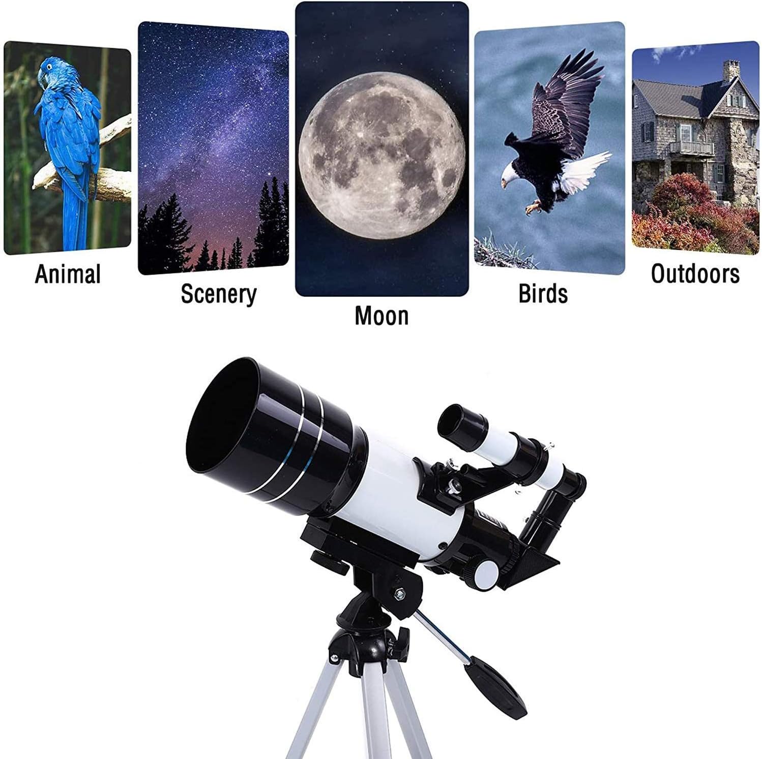 Monocular Telescope Astronomical Telescope for Kids &Adults &Beginners Refractor Telescope for Astronomy 70Mm Aperture 300Mm with Adjustable Tripod and Phone Adapter Portable Telescope