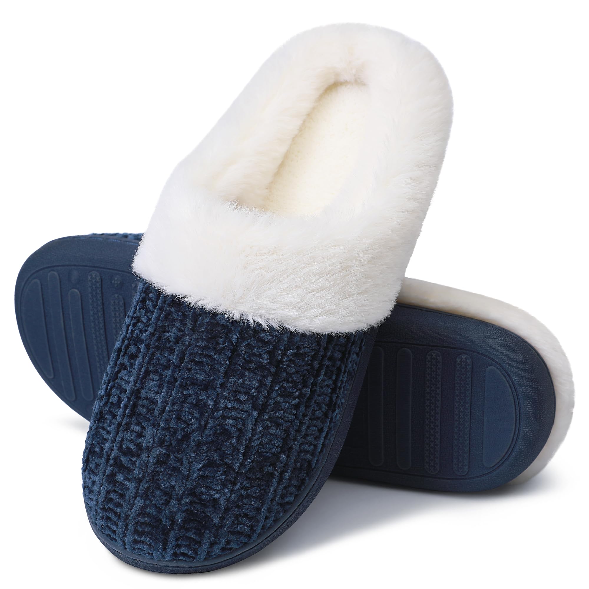 Women's Memory Foam Fuzzy Slippers Knit house shoe for Women Comfy Wool-Like Lined Slippers Indoor Outdoor