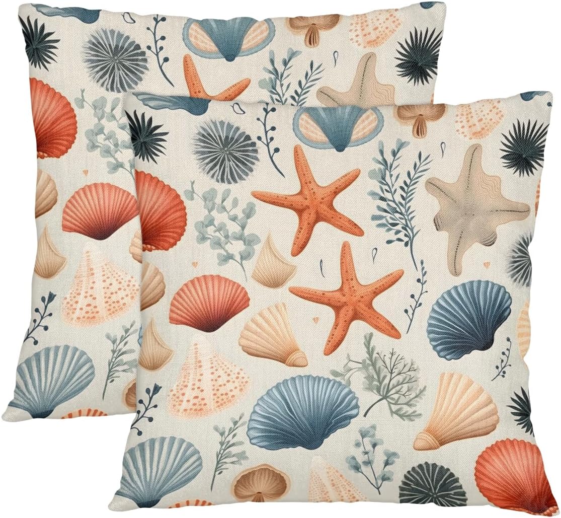 Eucalyptus Leaf Pillow Covers 14 x 14 Inch Set of 2, Throw Pillow Covers Set Cushion Case Decorative Square Linen Pillowcases for Sofa Bed Couch Living Room Car