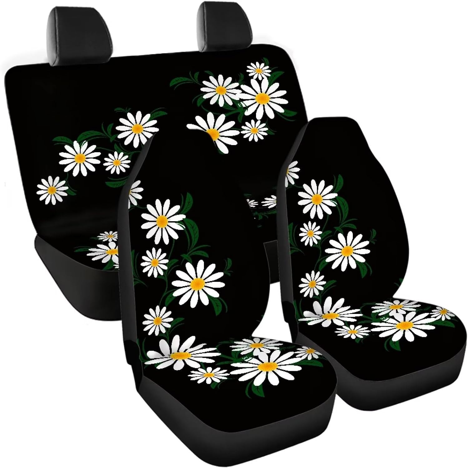 Daisy Car Seat Covers for Women Full Set of 4 Front & Back Seat Protector Pads All Weather Durable Pet Dog Seat Mats,Universal Fit Auto Interior Decoration