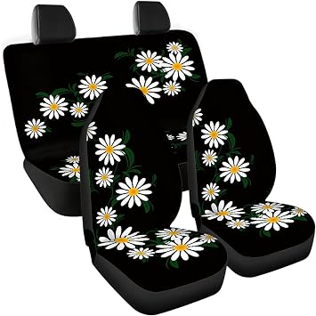 Daisy Car Seat Covers for Women Full Set of 4 Front & Back Seat Protector Pads All Weather Durable Pet Dog Seat Mats,Universal Fit Auto Interior Decoration
