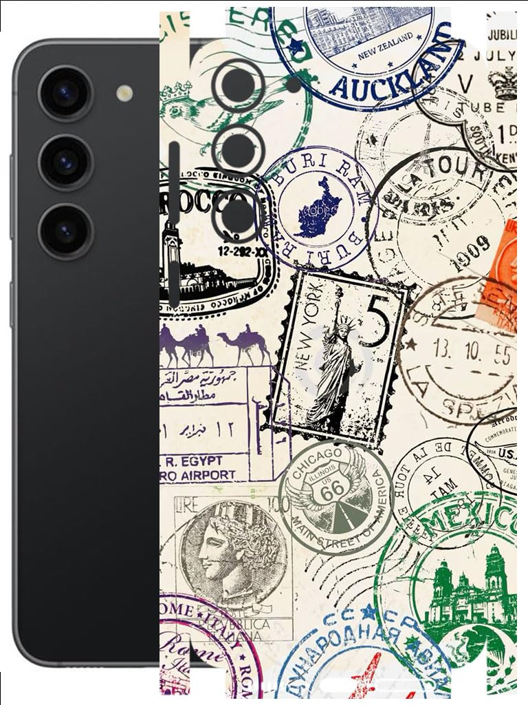 AtOdds - Full Body Back Screen Guard Protector Film - Lamination Wrap Skin Sticker Compatible with Samsung Galaxy S23 (5G) | Scratchproof Matte Finish (Stamps)-image-32