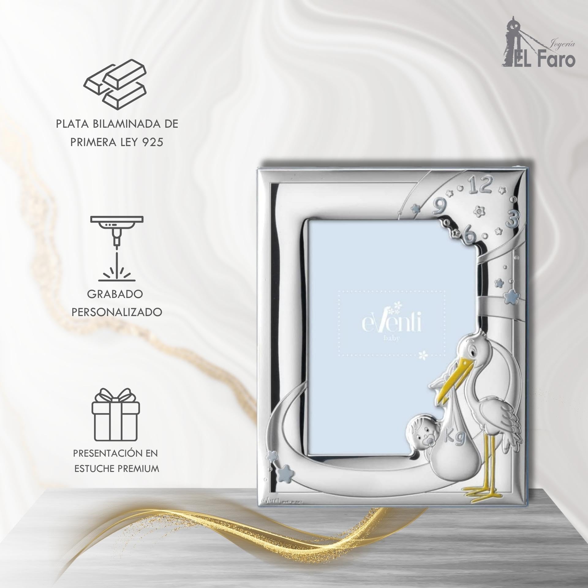 JOYERIA EL FARO | Marco de foto bautizo | Marco de plata bebe | Grabado personalizado | Presentación en estuche premium | Un regalo para toda la vida (13 x 18 CM)