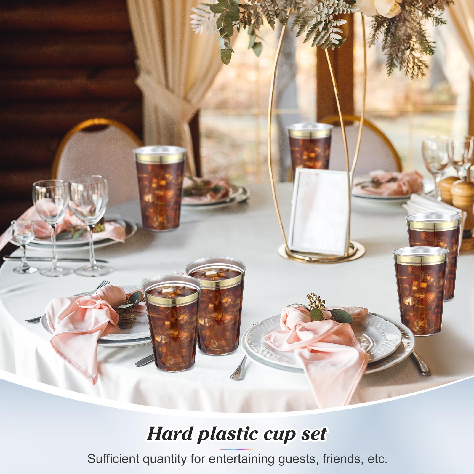 Sliner 50 Stück Hartplastikbecher mit doppelfarbigem Rand, transparente Kunststoffbecher, strapazierfähig, ausgefallene Einwegbecher mit Rand, für Valentinstag, Hochzeit, Geburtstage, Babypartys,