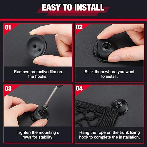 Miniatura 4 de Tuanse 4 piezas de red de carga elástica pequeña de almacenamiento de malla elástica para automóvil con 16 tornillos de montaje y ganchos integrados