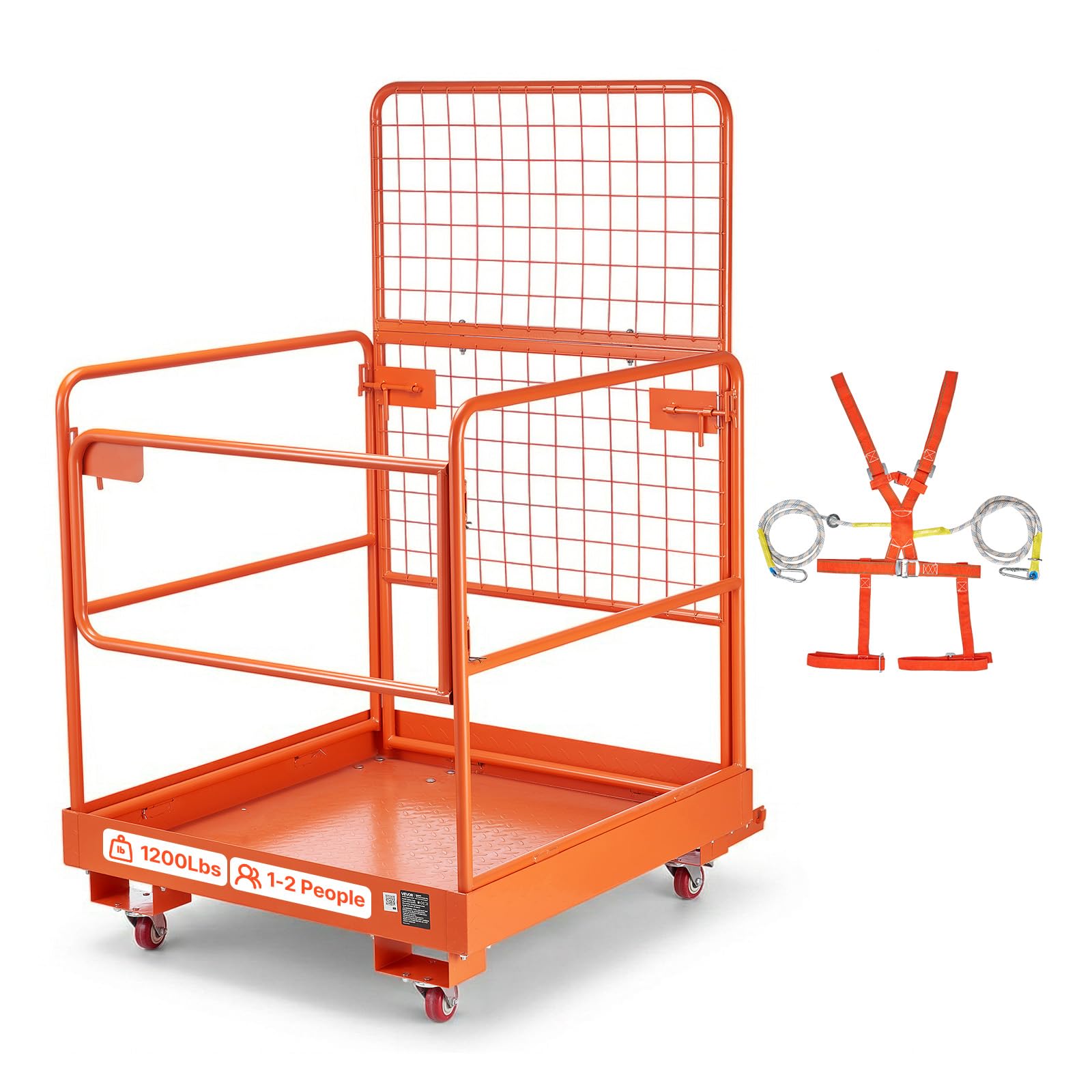 VEVOR Jaula de Seguridad para Montacargas 920x1045 mm, Carga 544 kg | Con ruedas, panel de malla, plataforma de acero y pasadores de bloqueo, para trabajos en altura con carretilla elevadora