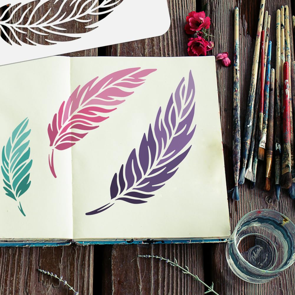 12 stencil per pittura, 12 stili con piume, modelli riutilizzabili