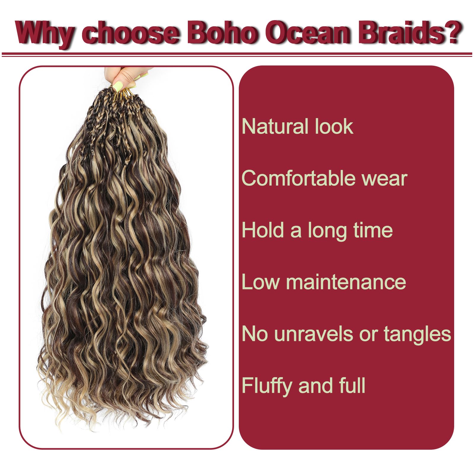 MLETUILPS Pre Looped Ocean Wave Crochet Hair 8 Packs Boho Curly Crochet Hair Short Ocean Braids Pre Twisted Synthetic Deep Wavy Crochet Braids for Women (4H27# - Image 4