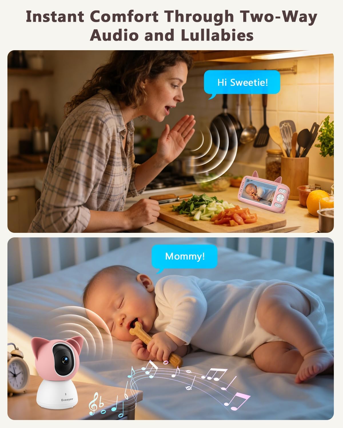 Dual-Mode Baby Monitor with Camera & Audio, Non-WiFi & WiFi with APP, Cute Cat-Inspired Cover, 5" HD Display, 1080P FHD Camera,Cry & Motion Detection, 2-Way Talk, Night Vision, Video Recording