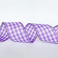 Vista 5 de Leecogo Cinta con alambre a cuadros de búfalo morado y blanco, 2 12 x 10 yardas, cinta de guingán de granja para Pascua, Navidad, corona, primavera