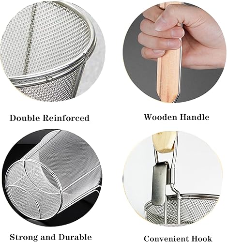 Miniatura 9 de Colador de pasta de acero inoxidable microperforado con asa, colador de fideos para albóndigas de alimentos, cesta de pasta de fideos colados, 2