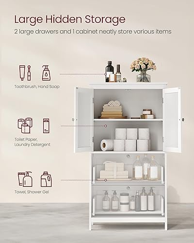 Miniatura 5 de VASAGLE - Armario de piso para baño, mueble independiente para almacenamiento con 2 cajones, 2 puertas y estantes ajustables, 11.8x23.6x43.3