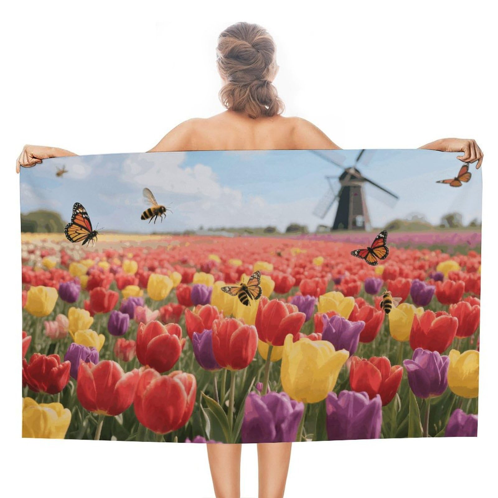 asbwuo Tulip Field Beach Towels Extra Large Quick Dry Absorbent
