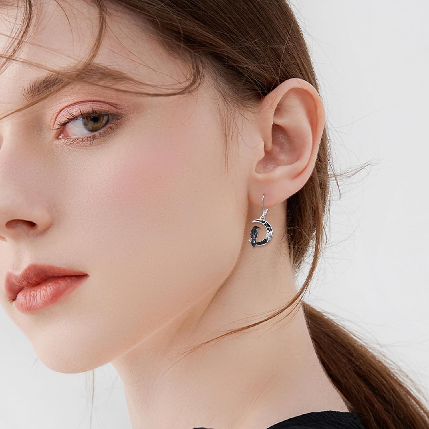 925 Sterling Silver Raven Crow Earrings Crescent Moon Witchy Halloween Jewelry Gifts for Women - Image 6